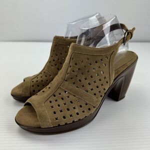 Aerosoles Women’s 8.5 Brown Suede Peep Toe Slingback Heels Cutout Sandals